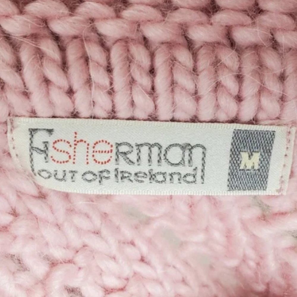 Fisherman Out of Ireland Button Neck Aran Style Sweater in Pink - Picture 3 of 6